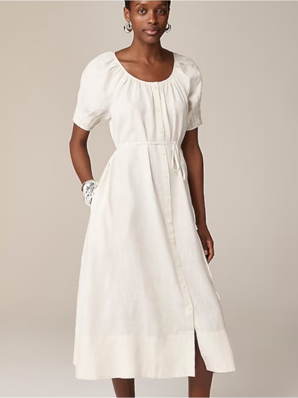 J. Crew NWT Hampton Button-Up Midi Linen Dress Size Small in Color: Natural